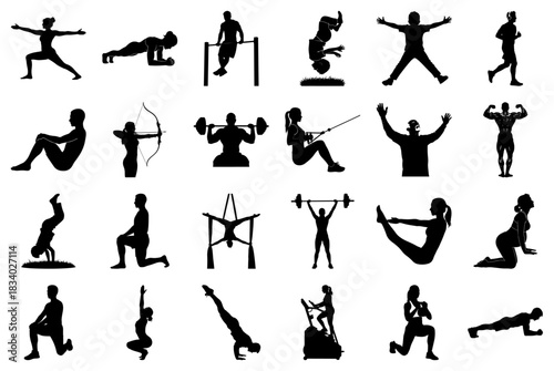 Diverse Silhouettes of People Exercising and Playing Sports