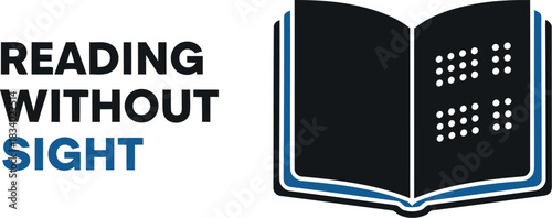 Braille reading without sight educational icon representing accessibility and inclusive learning for visually impaired individuals, promoting literacy, knowledge, and support for the blind community.