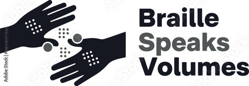Braille speaks volumes concept with hands illustrating tactile reading for visually impaired individuals, symbolizing communication, accessibility, and inclusivity in modern society.