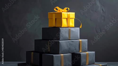 Gift-Wrapped Presents Stacked in a Pyramid Arrangement, Festive and Stylish Design