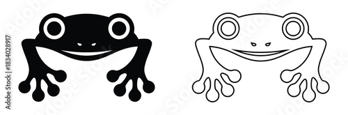 frog vector icon isolated,Two adorable cartoon frogs, black and white outlines,Frogs Silhouette Set Flat Illustration,Animal nature wild frog icon | Black Vector illustration 