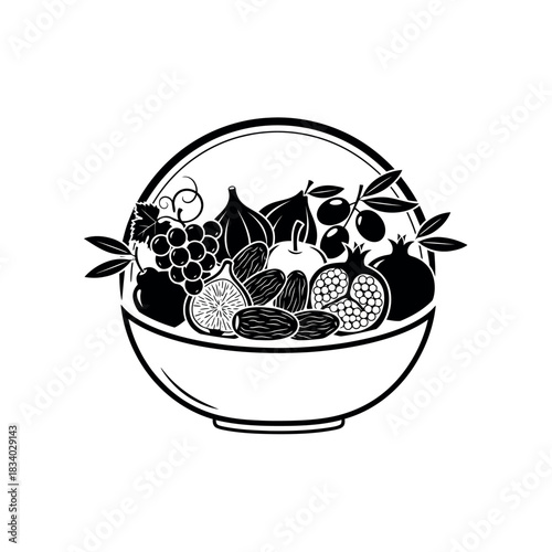 Bowl of Abundant Fruits and Nuts.