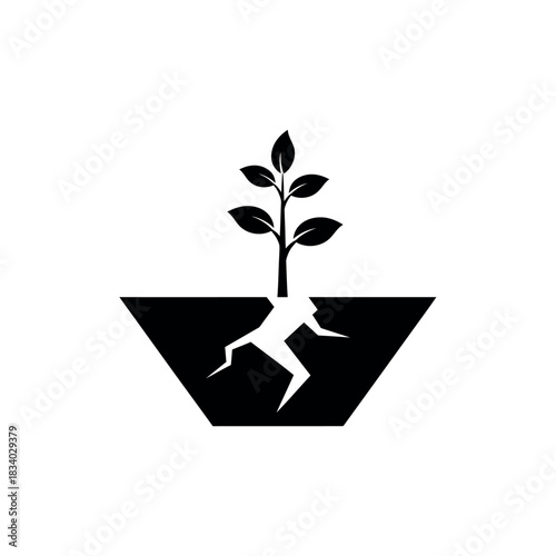 Plant Growing Through Cracked Ground Symbol.