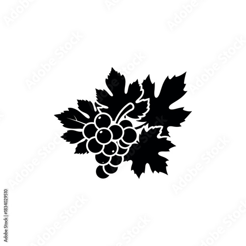 Silhouette of grapes with leaves illustration.