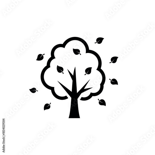 Tree with falling leaves in autumn season.