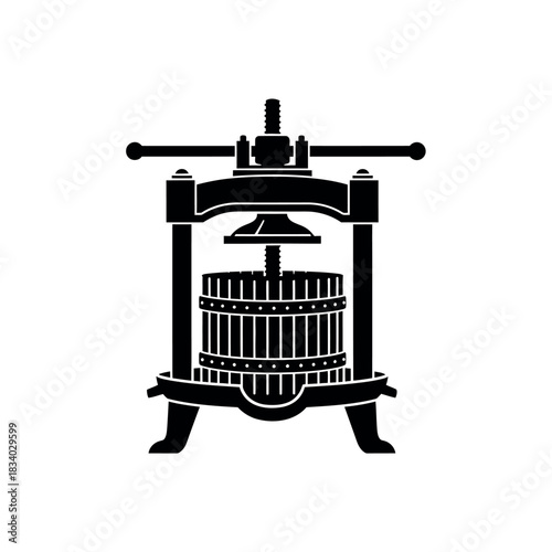 Vintage Grape Press Silhouette Illustration.