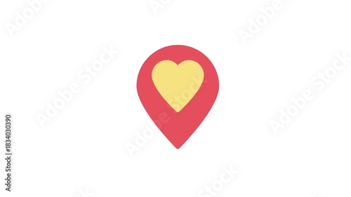 Heart icon placed on a red map pin, symbolizing a favorite location or point of interest.