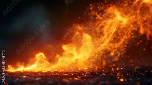 Abstract Fire and Ember Animation, Blazing Flames with Particle Effects, Dynamic and Intense