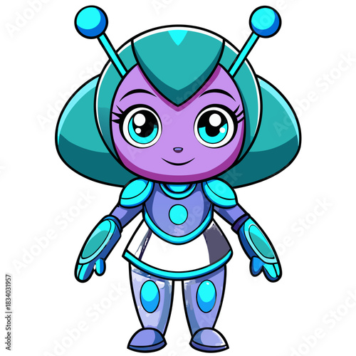 Adorable Cartoon Alien Girl with Glowing Antennas, Cute Sci-Fi Character Illustration