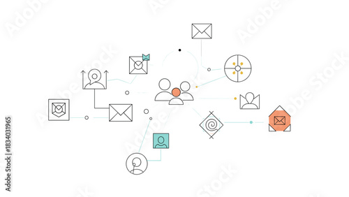 Illustration of networking connections and communication channels for business and social media marketing strategy