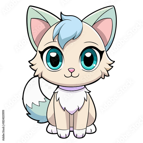 Cute Cartoon Cat Girl Character with Fluffy Ears – Adorable Big-Eyed Anime Style Illustration