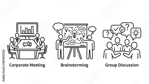 Business meeting corporate discussion brainstorming teamwork strategy collaboration session presentation idea