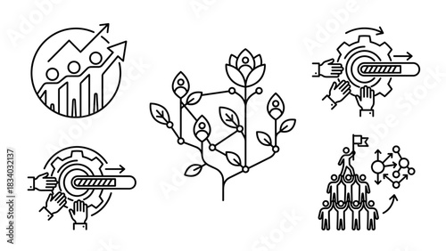 Business growth teamwork collaboration success strategy development progress innovation leadership and achievement