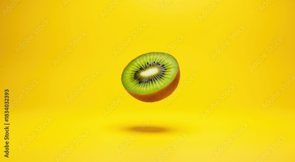Naklejka premium A close up of a kiwi fruit flying through the air food background