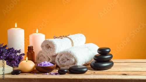 Serene Spa Scene: Candles, Towels, Stones, and Aromatherapy Essentials for Relaxation