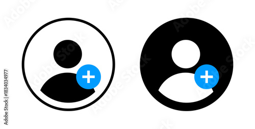 Person and plus sign. Add user button. New profile page icon. New user symbol