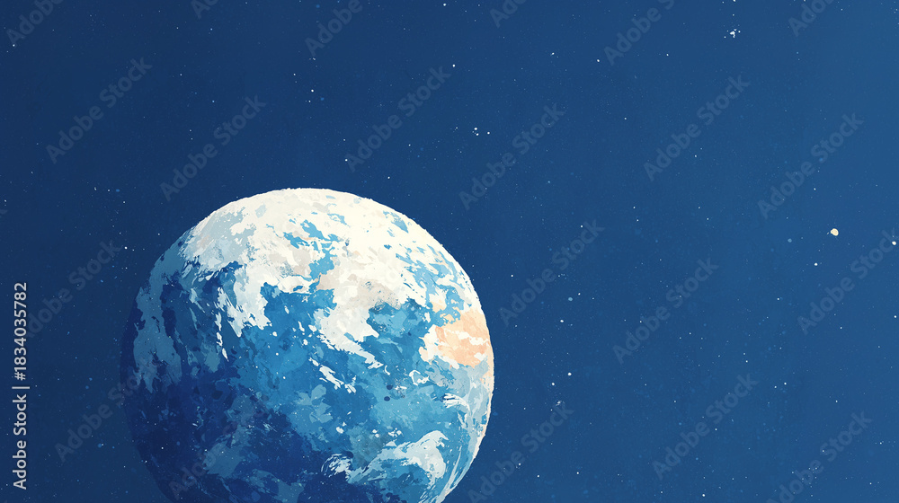 Obraz premium Artistic Blue Earth in Outer Space — Science, Geography, and Astronomy Background Illustration with copy space