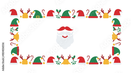 Festive Christmas border design with Santa's beard and various holiday elements, perfect for seasonal greetings and winter celebrations