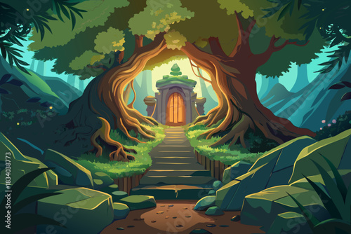 Beautiful illustration of an ancient tree acting as a gateway vector illustration