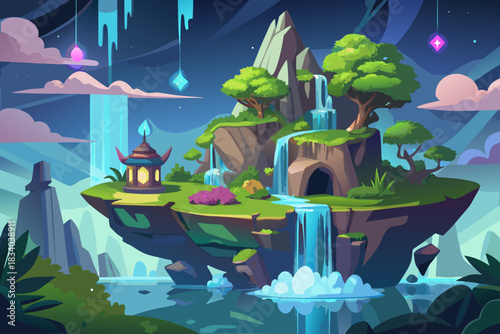 Animated scene of a floating island sanctuary vector illustration