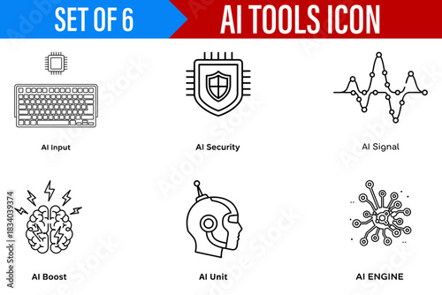Ai tools icon set ai input security signal boost unit engine keyboard chip brain shield lightning antenna