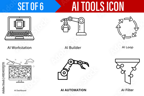Ai tools icon set ai workstation builder loop dashboard automation filter vector illustration design