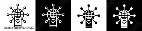 Mobile Network Icon Set In Black And White Filled Style Collection 