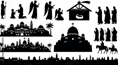 Vector illustration of a set of architecture and travel landmark silhouettes for a city skyline design