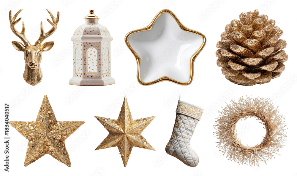Obraz premium PNG Elegant gold holiday decorations collection, element set on transparent background