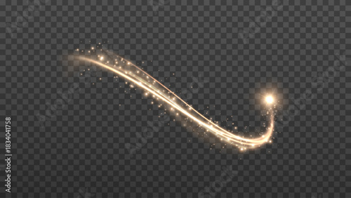 festive golden wind, isolated on a transparent background. A golden comet with sparkling stars and dust.