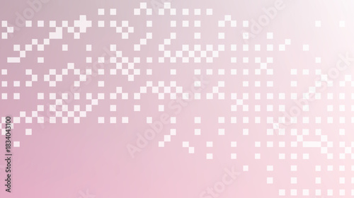 Pixelated squares pink backdrop white blocky pattern, for digital projects or technology-themed presentations, using a subtle color gradient, giving soft look with a modern style