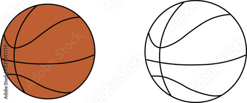 Orange basketball ball vector illustration with black lines isolated on background