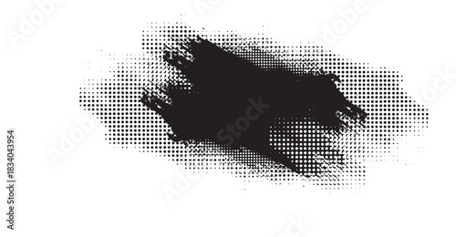 Grunge black halftone dot pattern, irregular blot, vector design element, background design