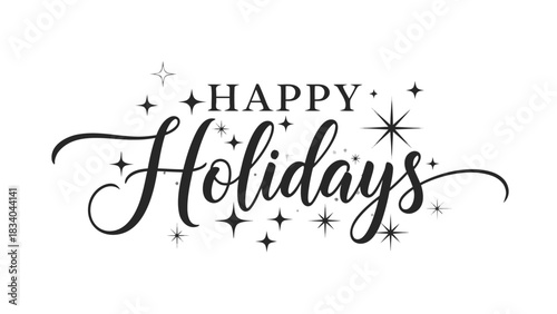 Elegant Happy Holidays calligraphy script with sparkling stars and festive glitter for seasonal greeting cards and invitations a2