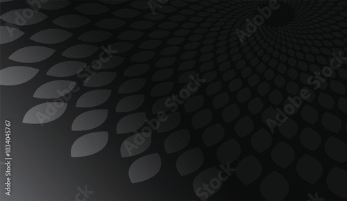 Abstract Leaves Black Spiral, shaded petal shapes, modern dark design, used for backgrounds and minimalistic graphic projects providing an elegant touch 177