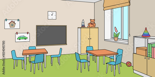Preschool classroom graphic color interior sketch illustration vector 