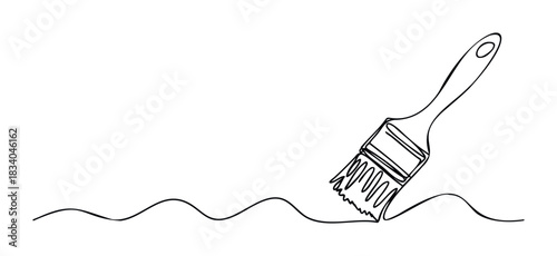 Single continuous line drawing of a paintbrush making wavy strokes on a surface, perfect for illustrating creativity, DIY projects, or artistic endeavors.