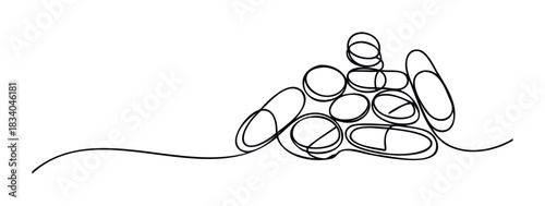 Abstract continuous line drawing of interconnected elliptical shapes suggesting growth and flow for modern design projects and graphic applications