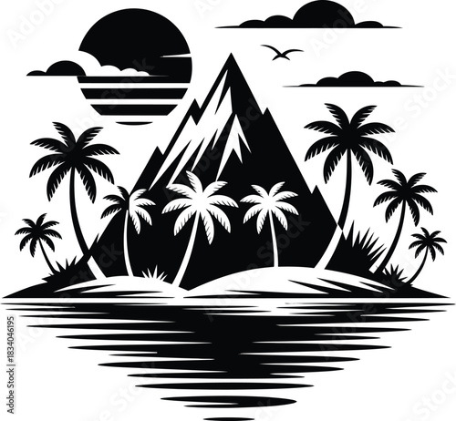 Island silhouette vector illustration white background