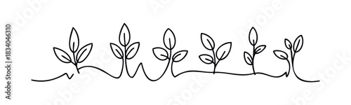 Simple line drawing of growing plants emerging from the ground suggesting growth and renewal, perfect for nature themed projects and springtime promotions.