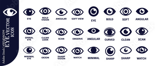 Eye vision icon set. collection of diverse eye symbols for various concepts, focusing on human sight