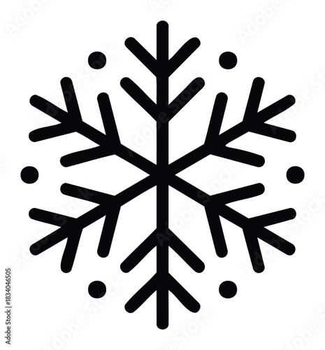 Black snowflake icon symbolizing winter cold and frost for use in holiday and seasonal graphics and winter weather applications.