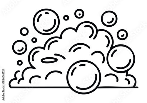 Simple line drawing of soap bubbles and foam representing cleanliness and freshness for cleansing product advertising or bath time themes