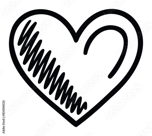 Hand drawn heart symbol with sketchy texture and minimalist outline for romance and affection related concepts in graphic material.