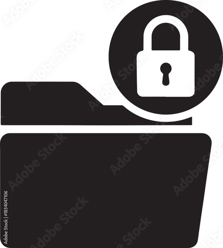 Open folder silhouette with a privacy lock symbol hovering above for secure file protection themes.
