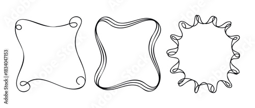 Collection of three decorative hand drawn frames with elegant swirling lines perfect for invitations greeting cards and social media posts