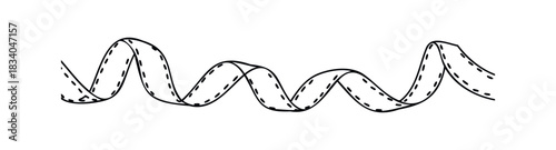 Wavy ribbon with stitched edges, symbolizing movement and continuity, ideal for graphic projects and decorative accents representing fluidity and connection.