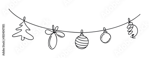 Festive garland with Christmas tree and baubles, perfect for holiday celebrations and seasonal greetings, providing a charming decorative element for various winter projects.