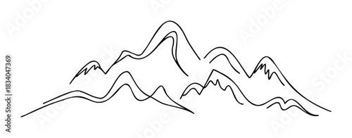 Abstract hand drawn mountain peaks in a simple outline sketch style representing nature and adventure for graphic backgrounds and design projects