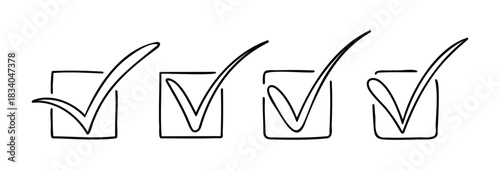 Hand drawn check marks in square boxes representing a completed checklist or task management for organization and planning purposes.
